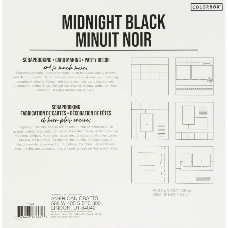 Midnight Black 12x12 Textured Cardstock