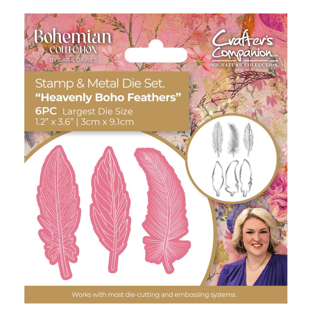 Heavenly Boho Feathers Stamp + Die Set | Sara Davies