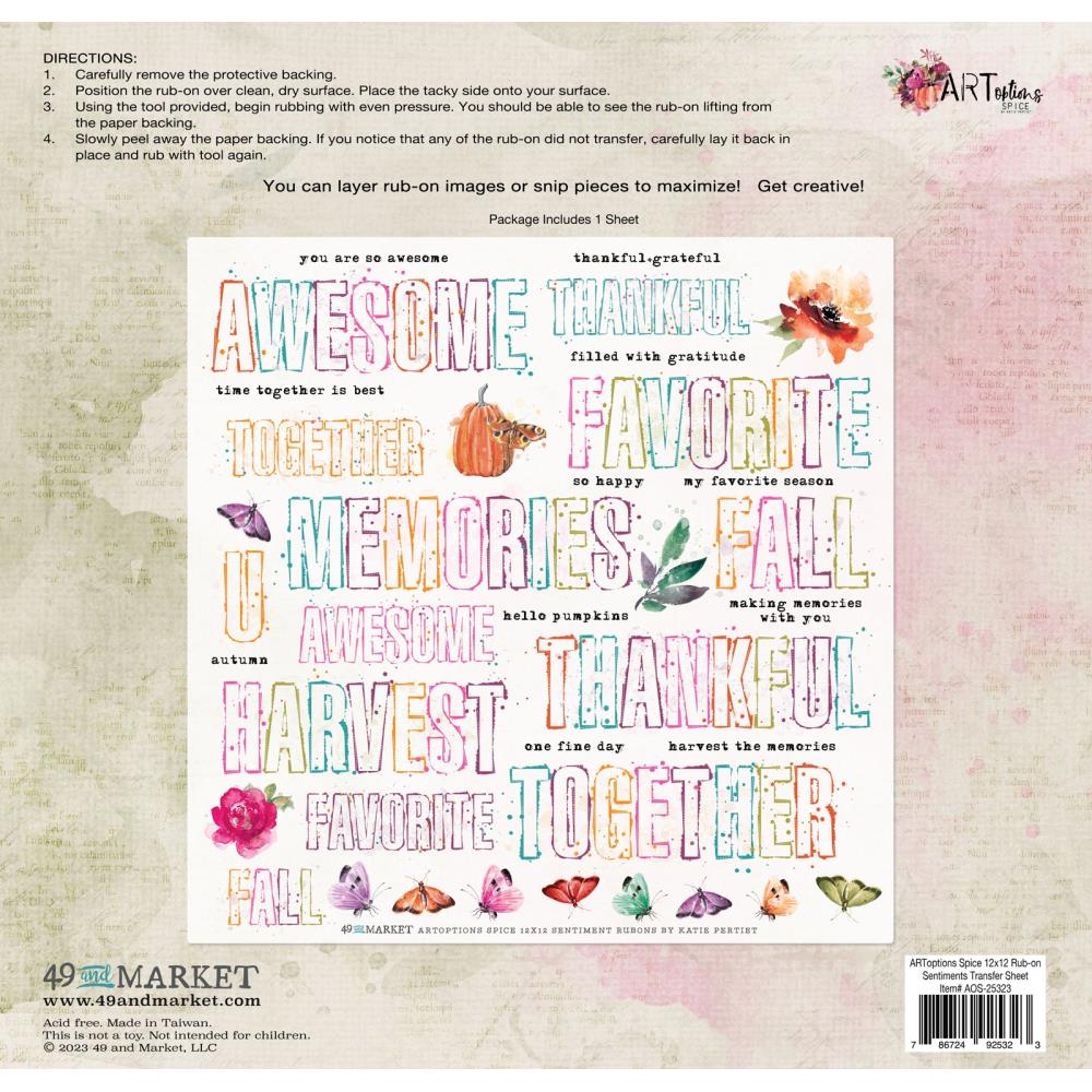 ArtOptions Spice 12x12 Sentiments Rub-On Sheet {clearance}