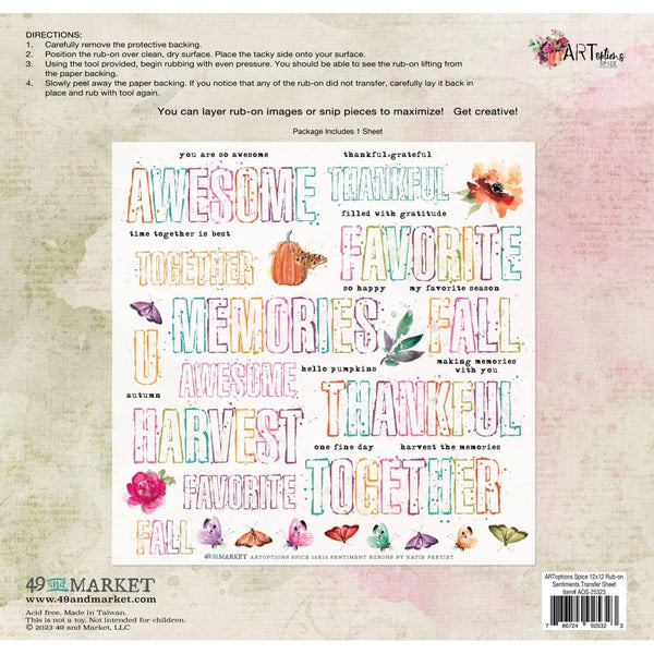 ArtOptions Spice 12x12 Sentiments Rub-On Sheet {clearance}