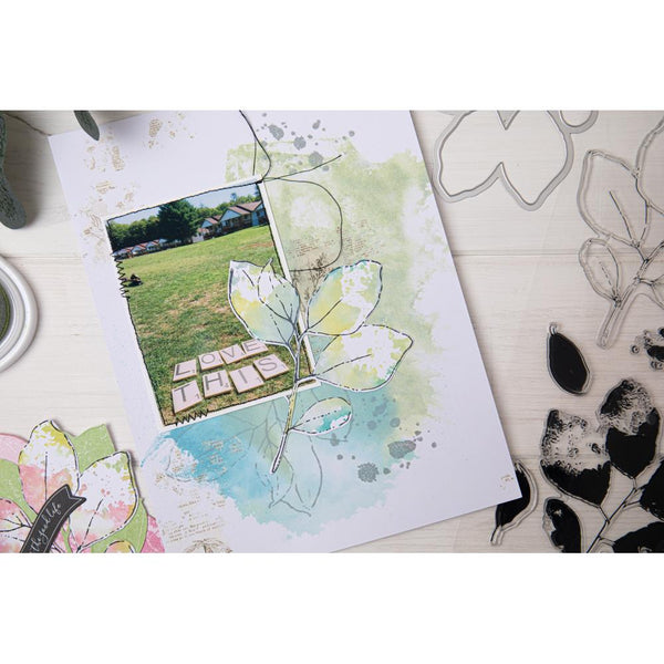Painted Pencil Leaves Stamp + Die Set | 49 & Market {clearance}