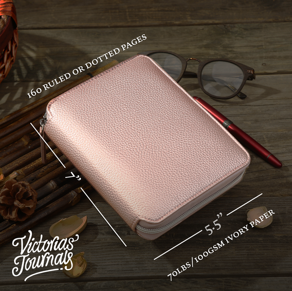Rose Gold Vegan Leather Zippered Portfolio Notebook | Ruled