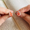 Blue with Red Flower Vintage Book Cover Post Earrings