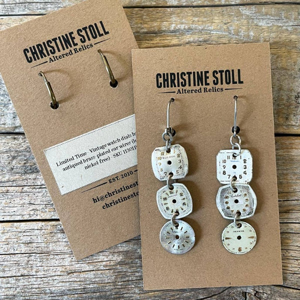 Vintage Watch Dial + Pocket Watch Key Earrings