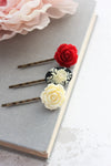 Épingles à cheveux rose rouge et noire {Ensemble de 3}