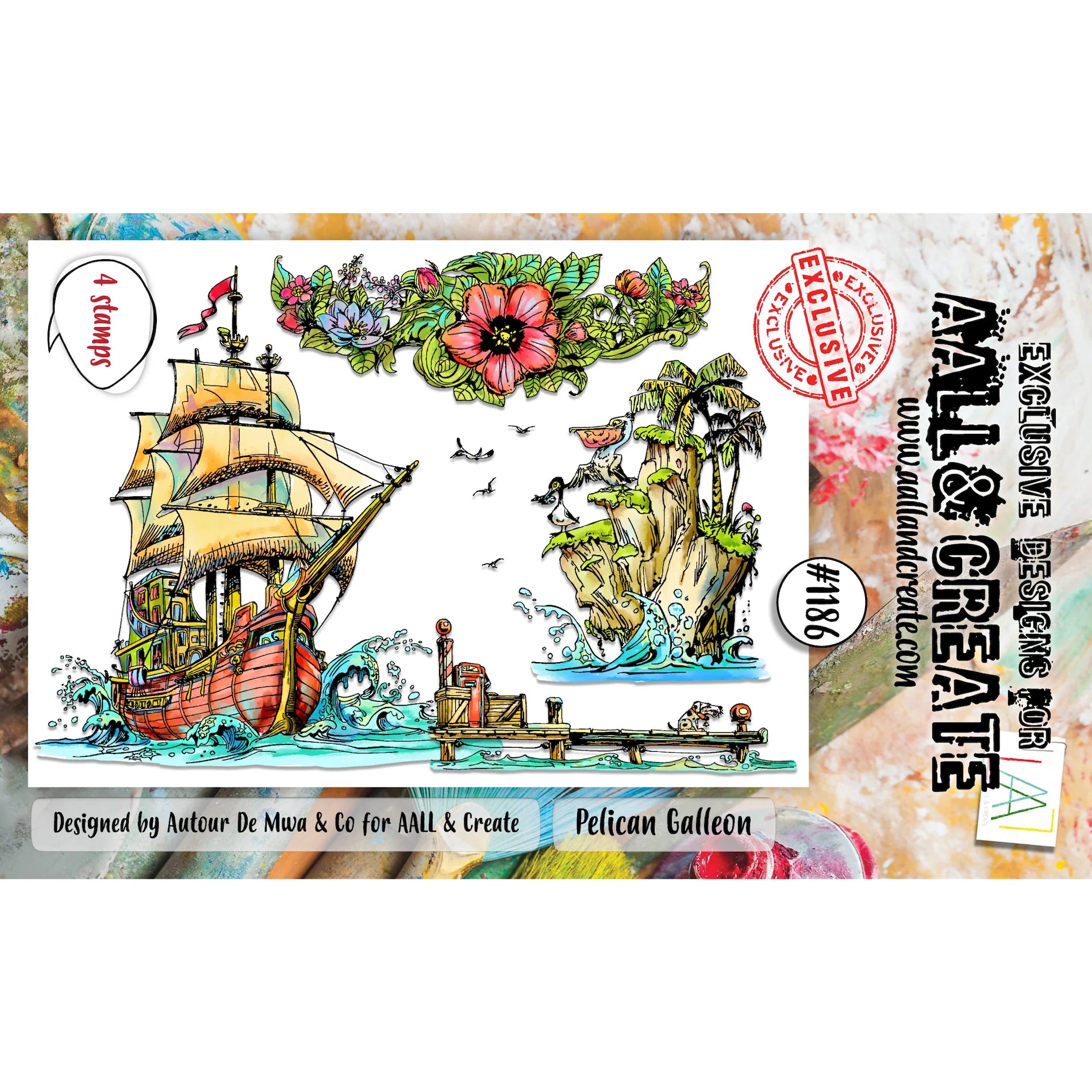 Pelican Galleon A6 Clear Stamp Set No. 1186 {clearance}