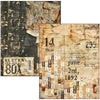 Collage of vintage-style paper textures with numbers and text.