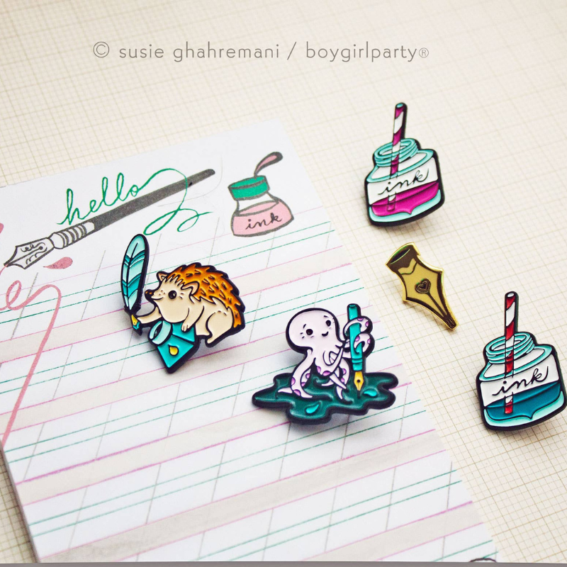 Fountain Pen Ink Bottle Enamel Pins