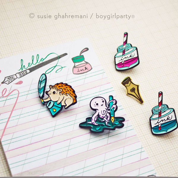 Fountain Pen Ink Bottle Enamel Pins