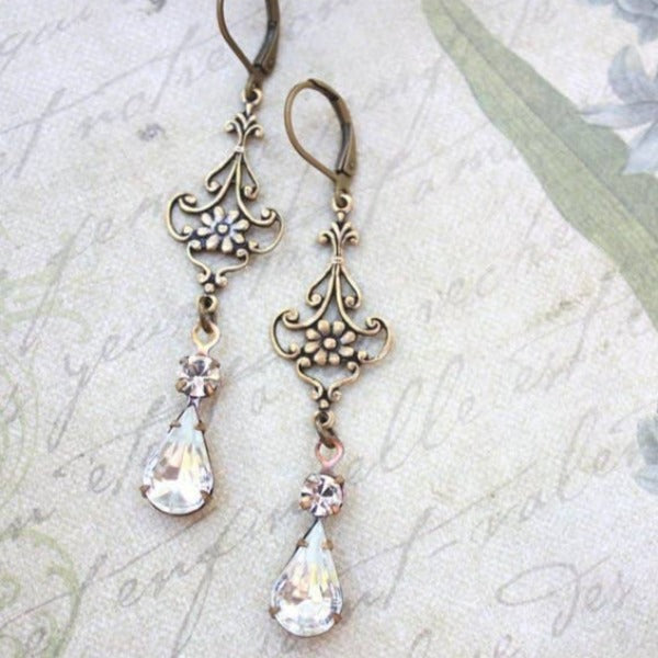 Long Filigree Vintage Glass Earrings