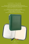 Moss Vegan Leather Zippered Portfolio Notebook | Ruled