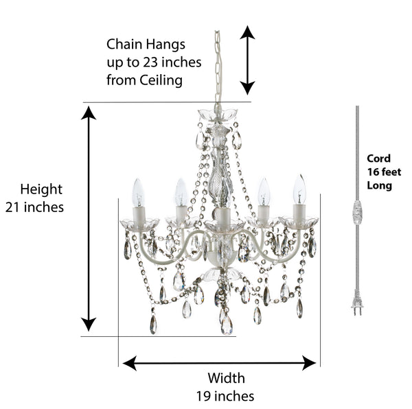 Crystal White 5-Light Plug-in Chandelier