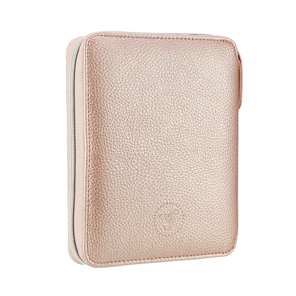 Rose Gold Vegan Leather Zippered Portfolio Notebook | Ruled
