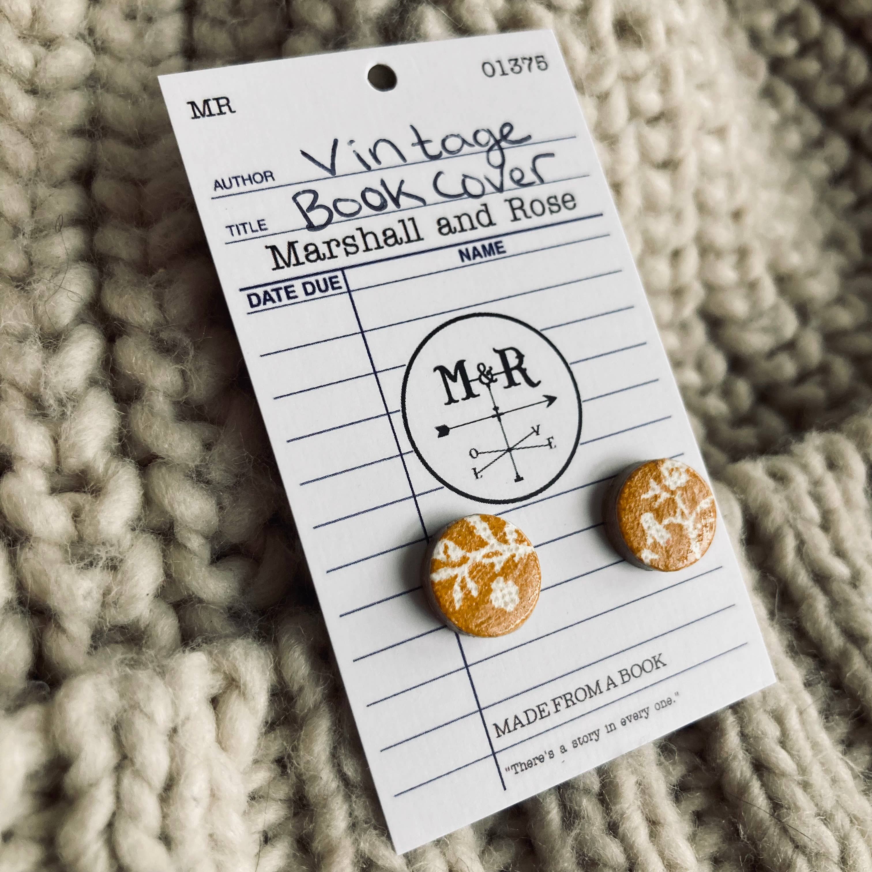 Deep Yellow Vintage Book Cover Post Earrings