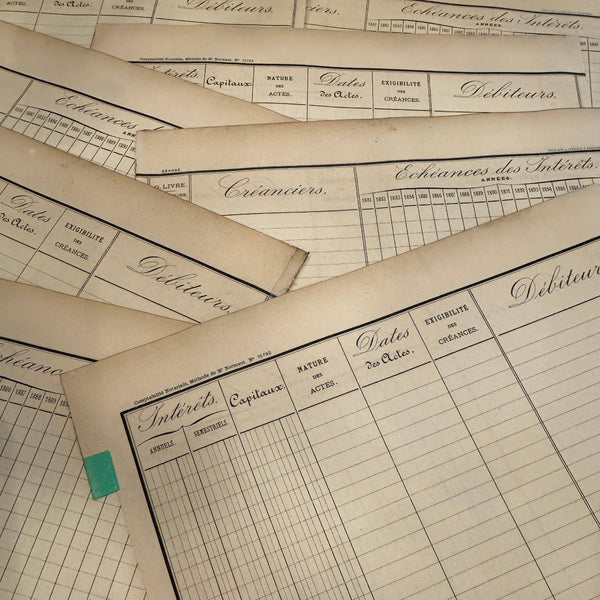 Original 1850s Blank French Ledger Pages Bundles Set/5