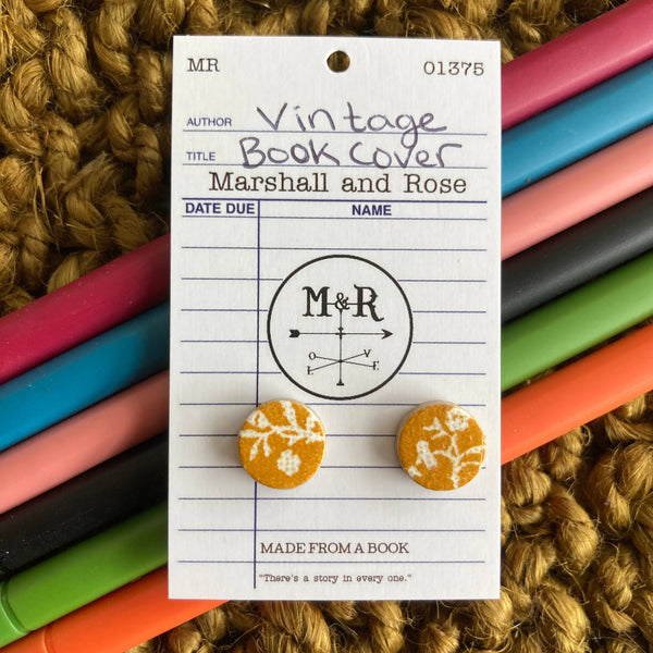Deep Yellow Vintage Book Cover Post Earrings