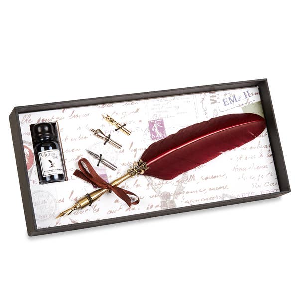 Brass Feather Nib Pen Set