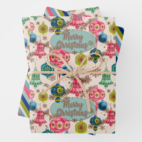 Bright Retro Christmas Wrapping Paper Trio