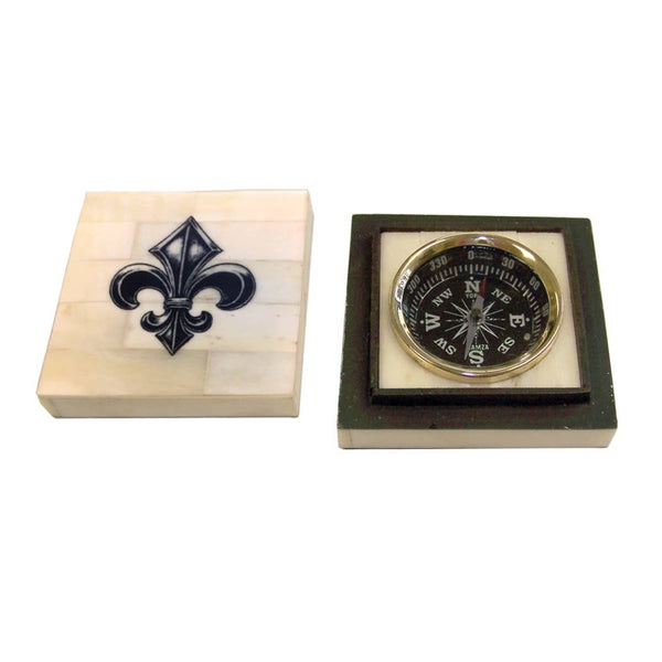 Fleur de Lis Compass Scrimshaw Box