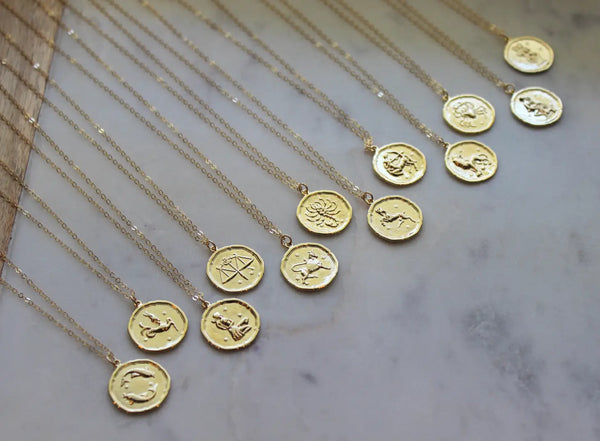 Gold Zodiac Necklace Coin Disk