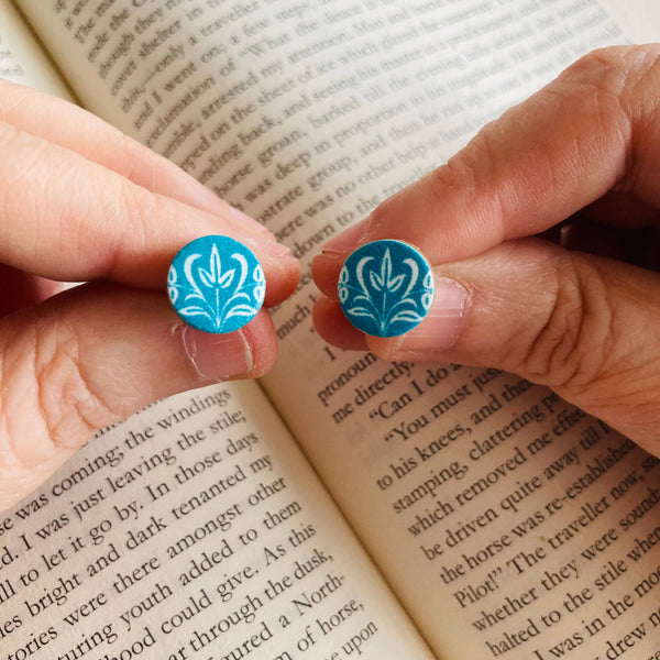 Vintage Book Cover Earrings Turquoise Post