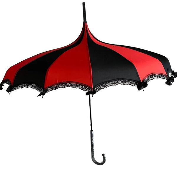 Red & Black Boutique Pagoda Umbrella with Lace and Bows