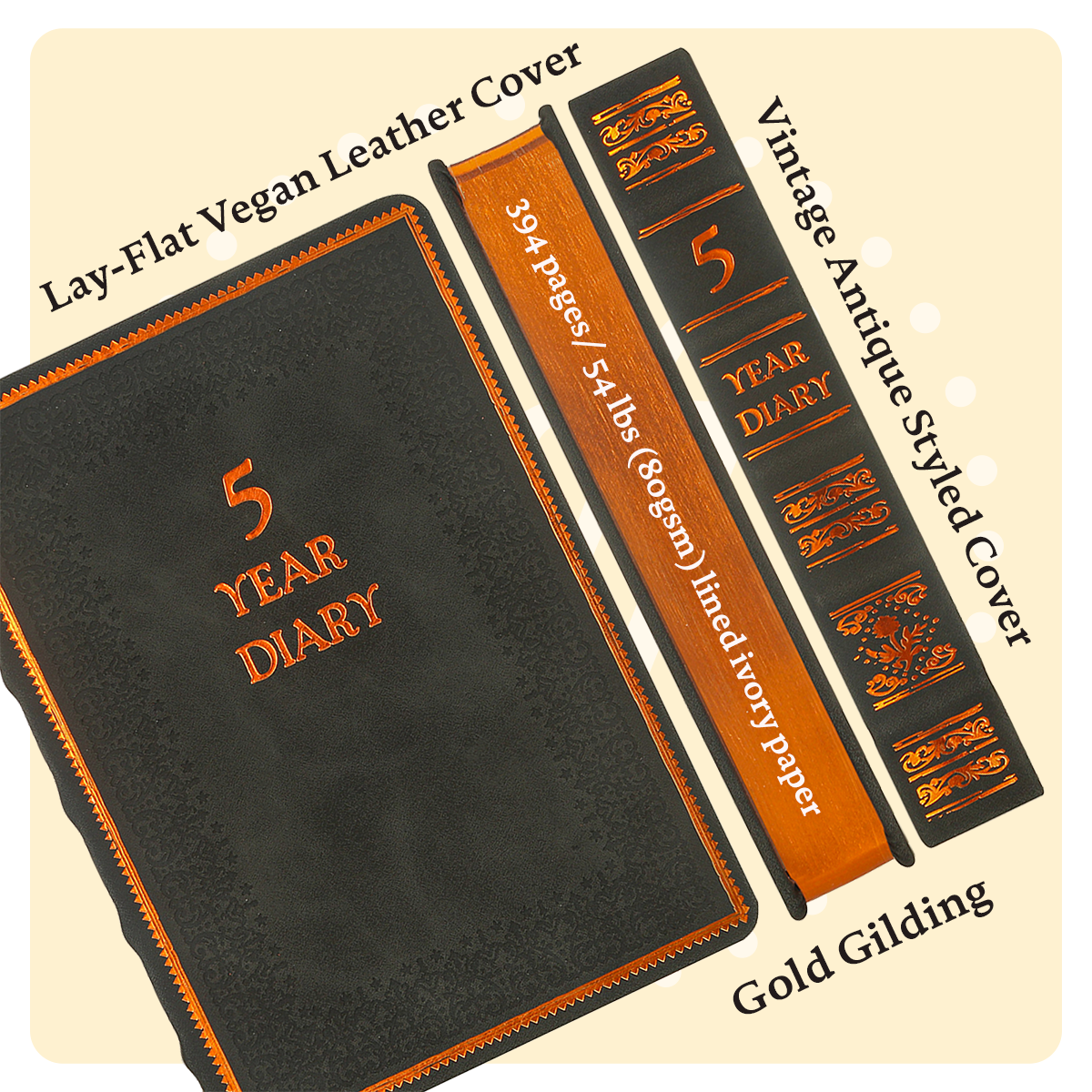 Black 5-Year A6 Vintage Vegan Leather Journal