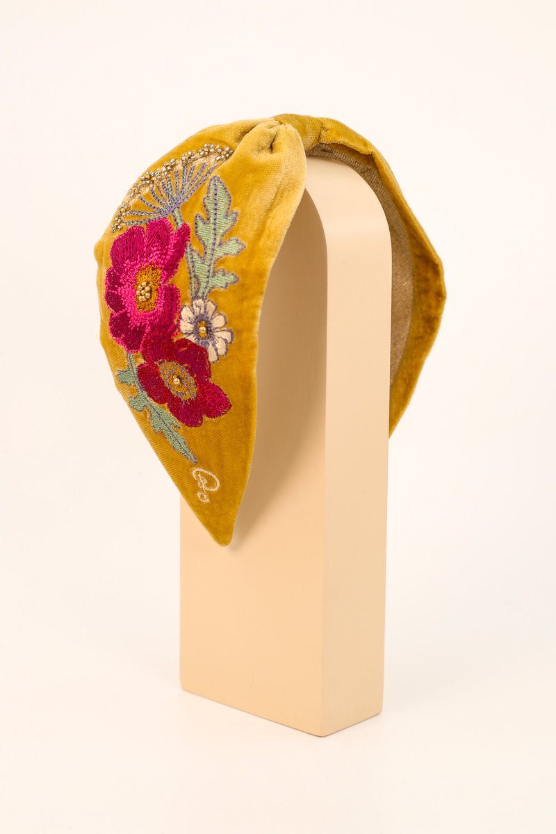 Embroidered Wild Woodland Headband | Mustard
