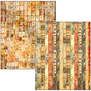 Two patterned paper designs with vintage newspaper and wooden block textures.