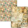 Two sheets of vintage-style paper with collage patterns and text.