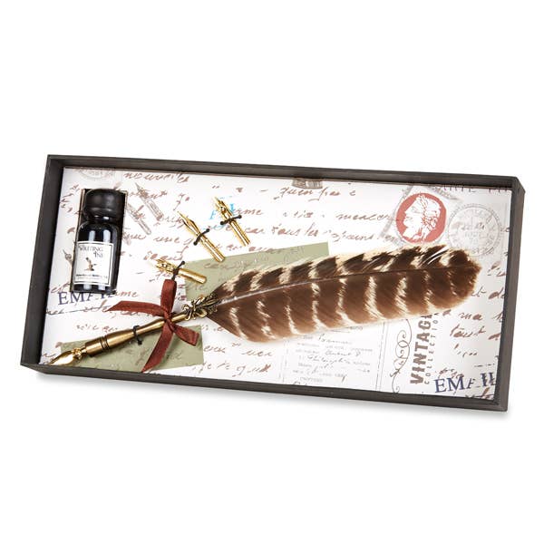 Brass Feather Nib Pen Set