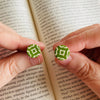 Green and White Vintage Book Cover Post Earrings