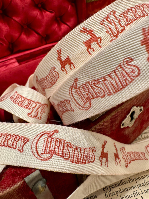 Merry Christmas Reindeer Twill Ribbon by the Yard