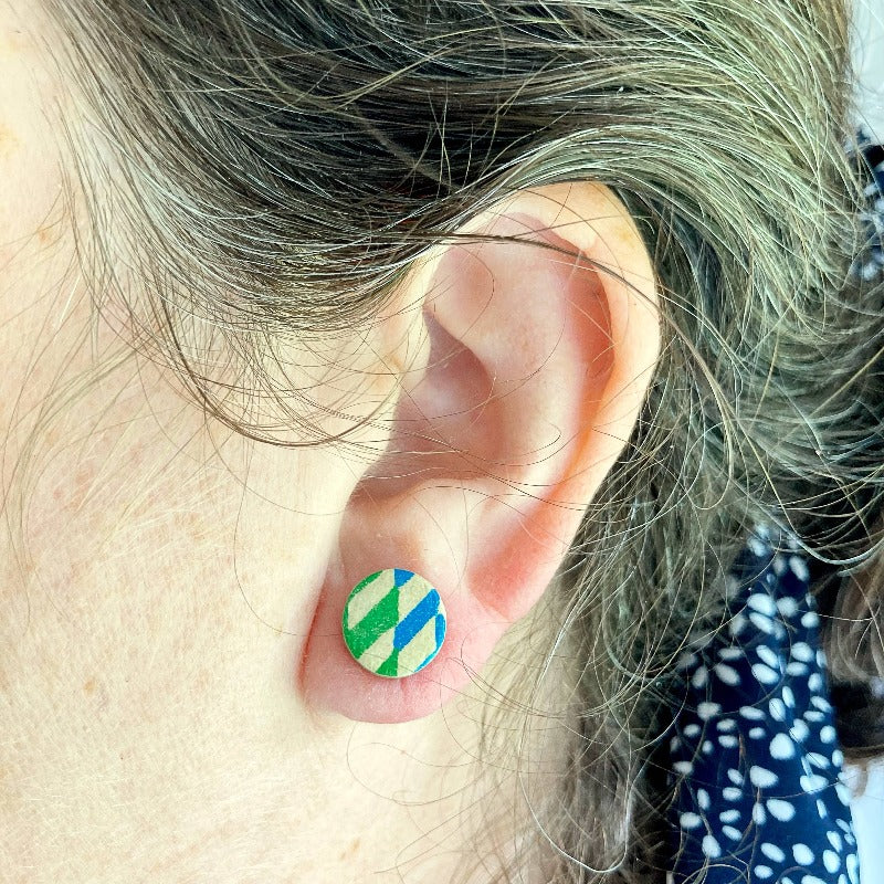 Green & Blue Mod Vintage Book Cover Post Earrings