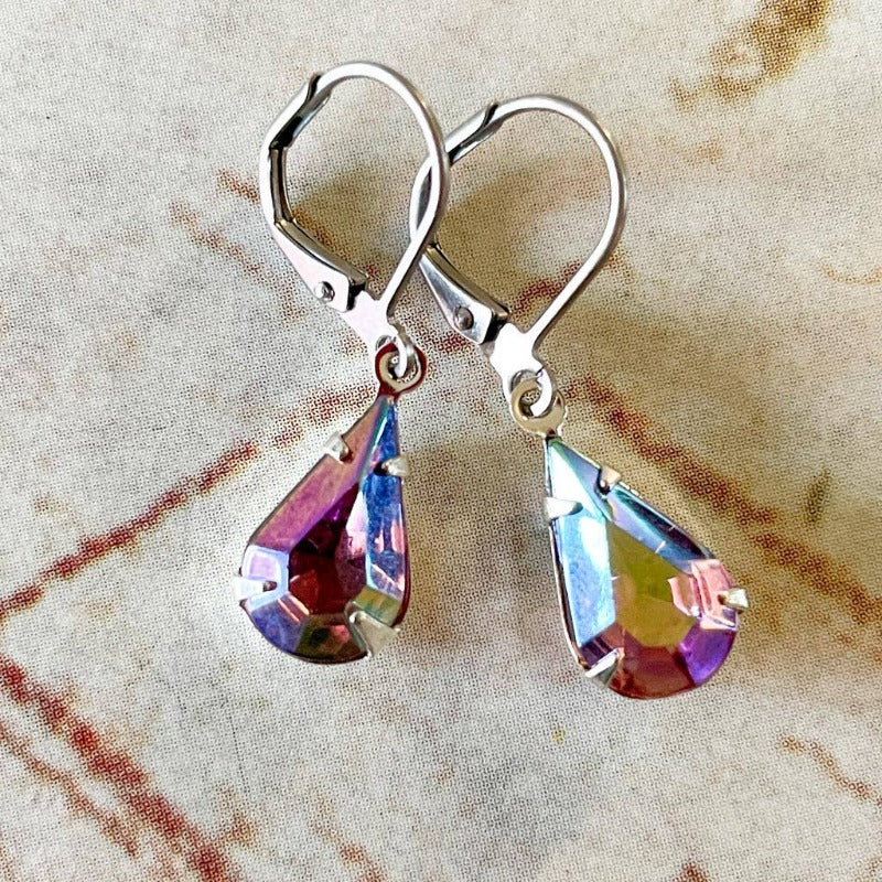 Light Amethyst AB Vintage Glass Rhinestone Earrings