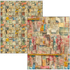 Two collage papers with vintage newspaper clippings with a measuring tape overlay