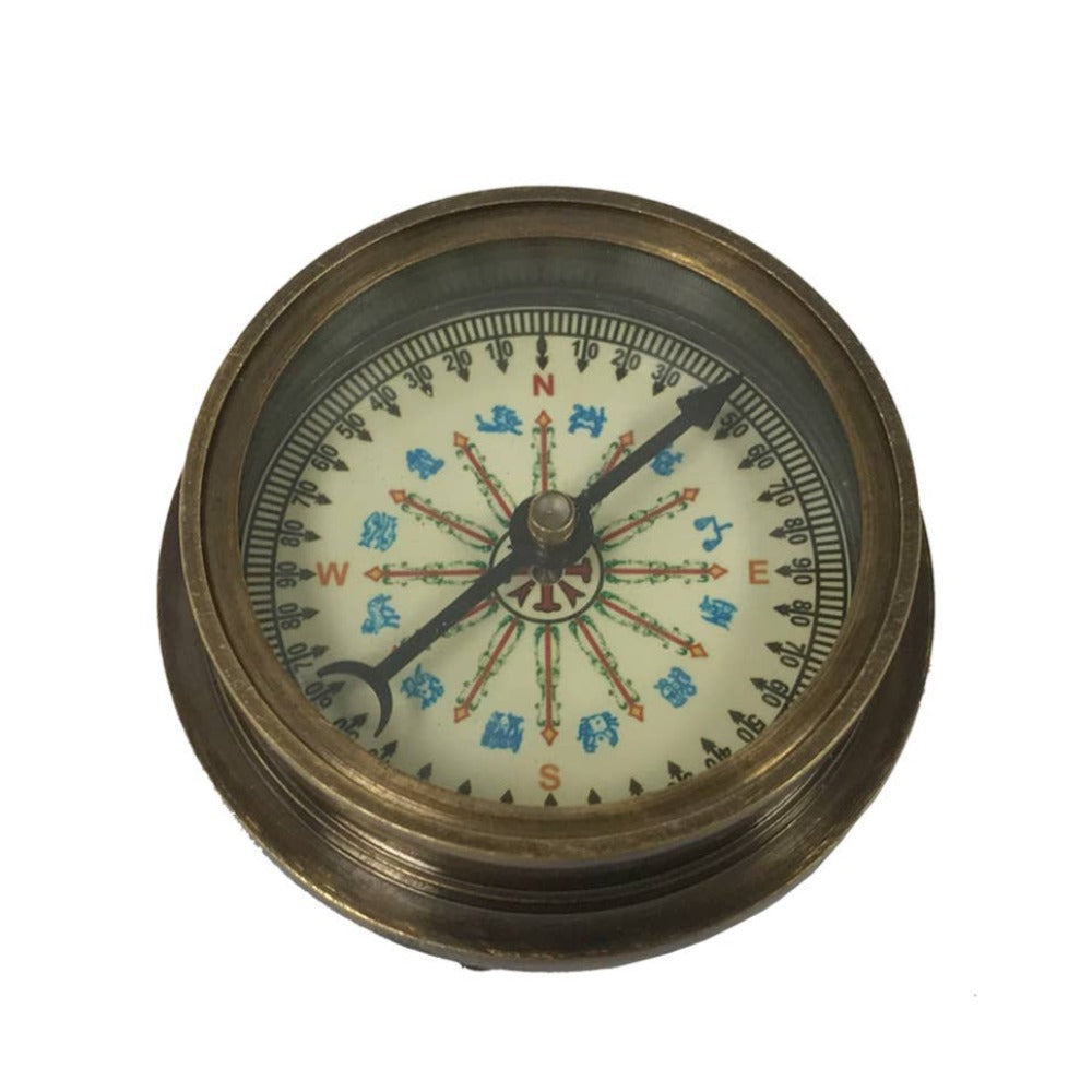 Antiqued Solid Brass Compass with 100-Year Calendar