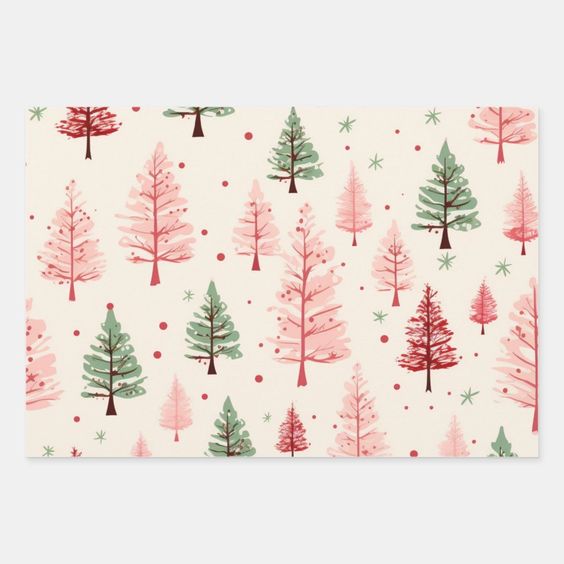Vintage Pink Christmas Wrapping Paper Trio