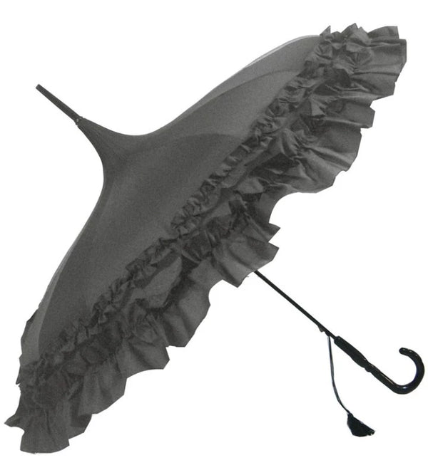 Grey Frilled Walking Stick Pagoda Umbrella