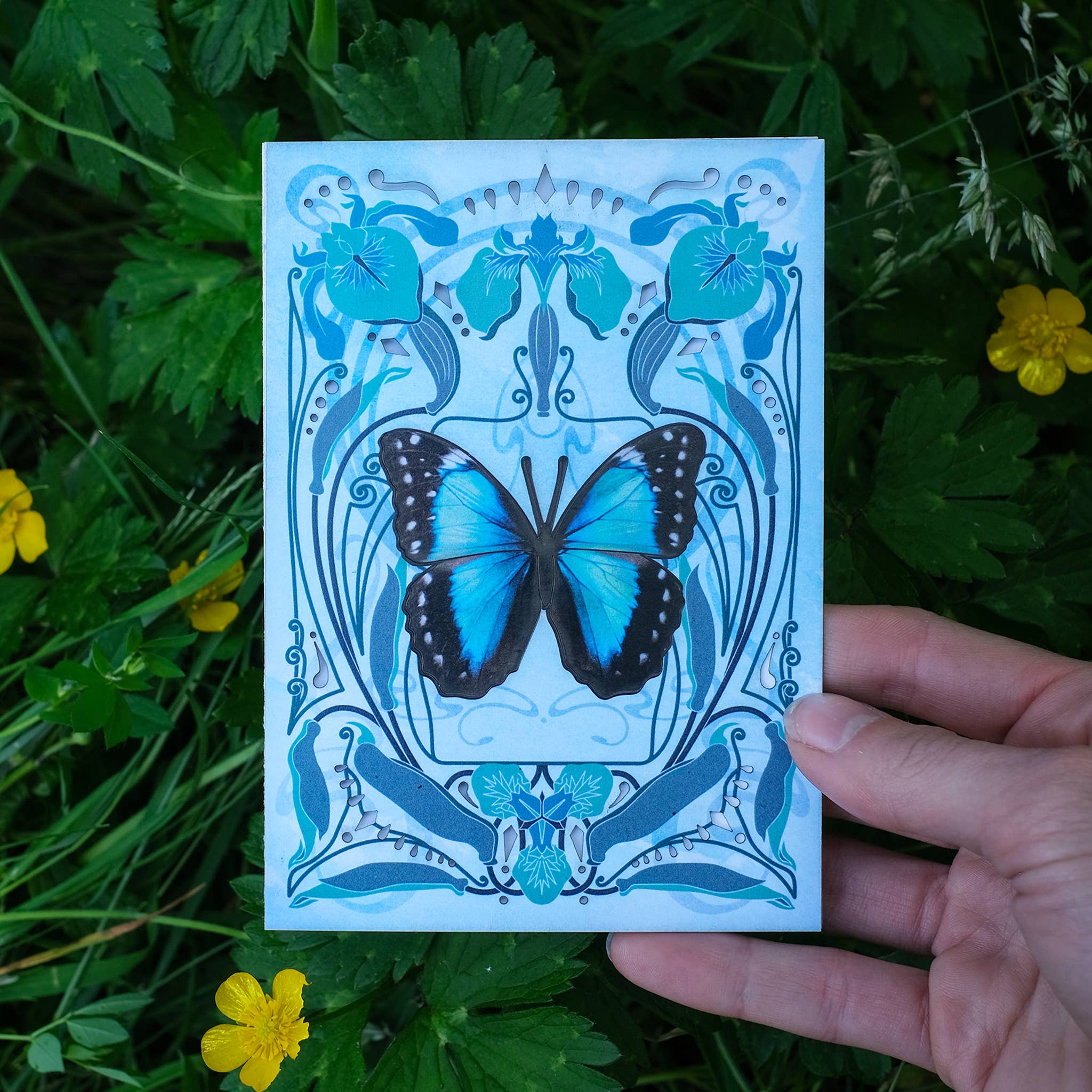 Teal Morpho Butterfly 'Pop-Out' Greeting Card