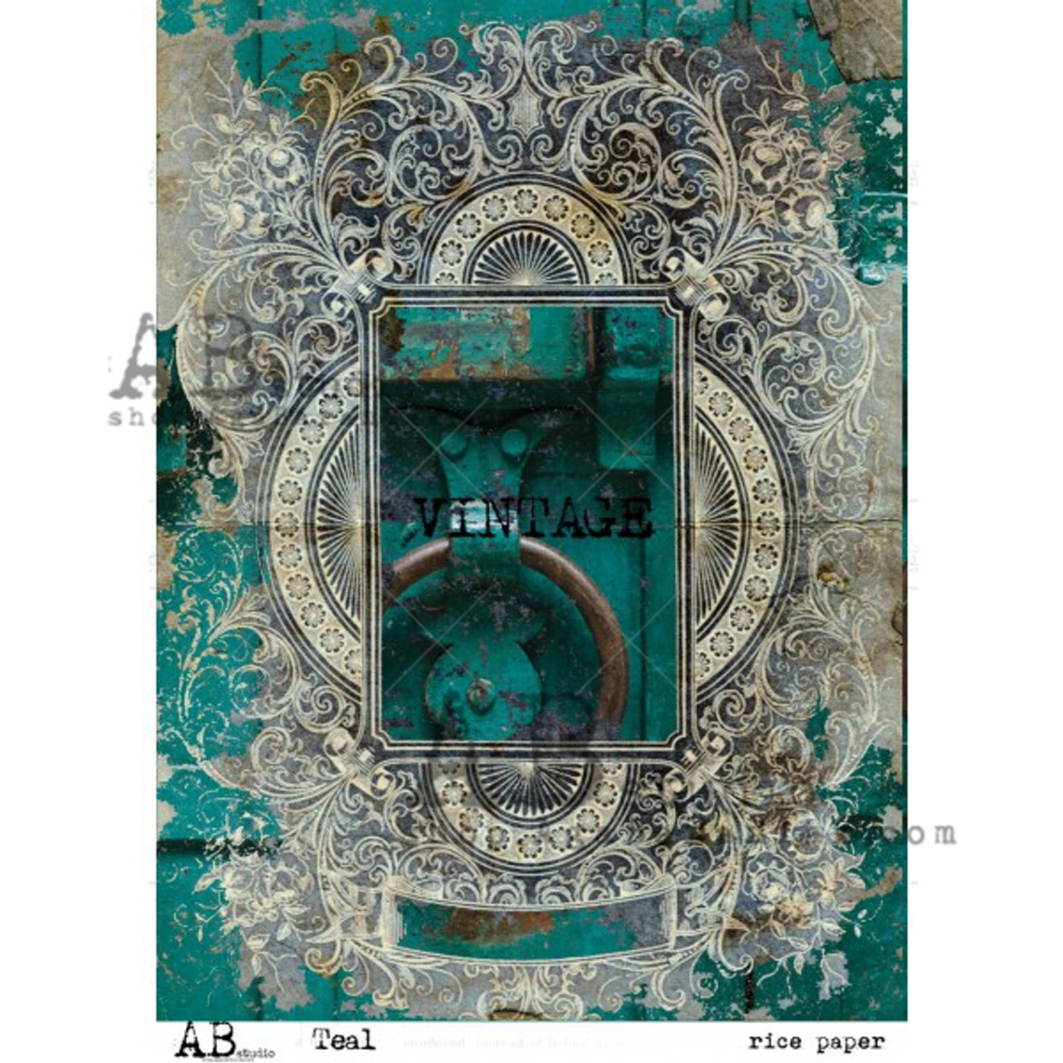 Teal Vintage A4 Rice Paper