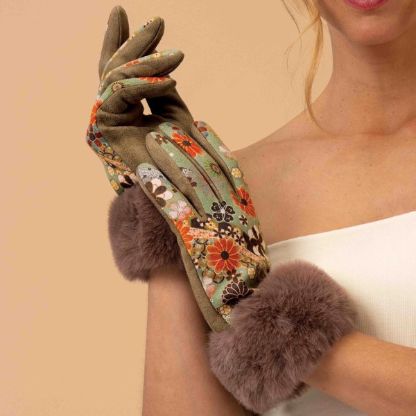 Olive & Rust Bernadette 70s Floral Kaleidoscope Gloves