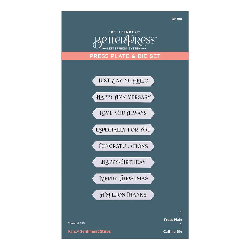 Fancy Sentiment Strips Press Plate + Die Set