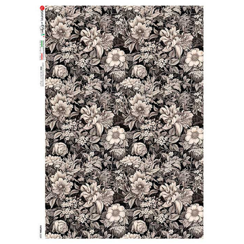 Black & White Floral Pattern A3 Rice Paper