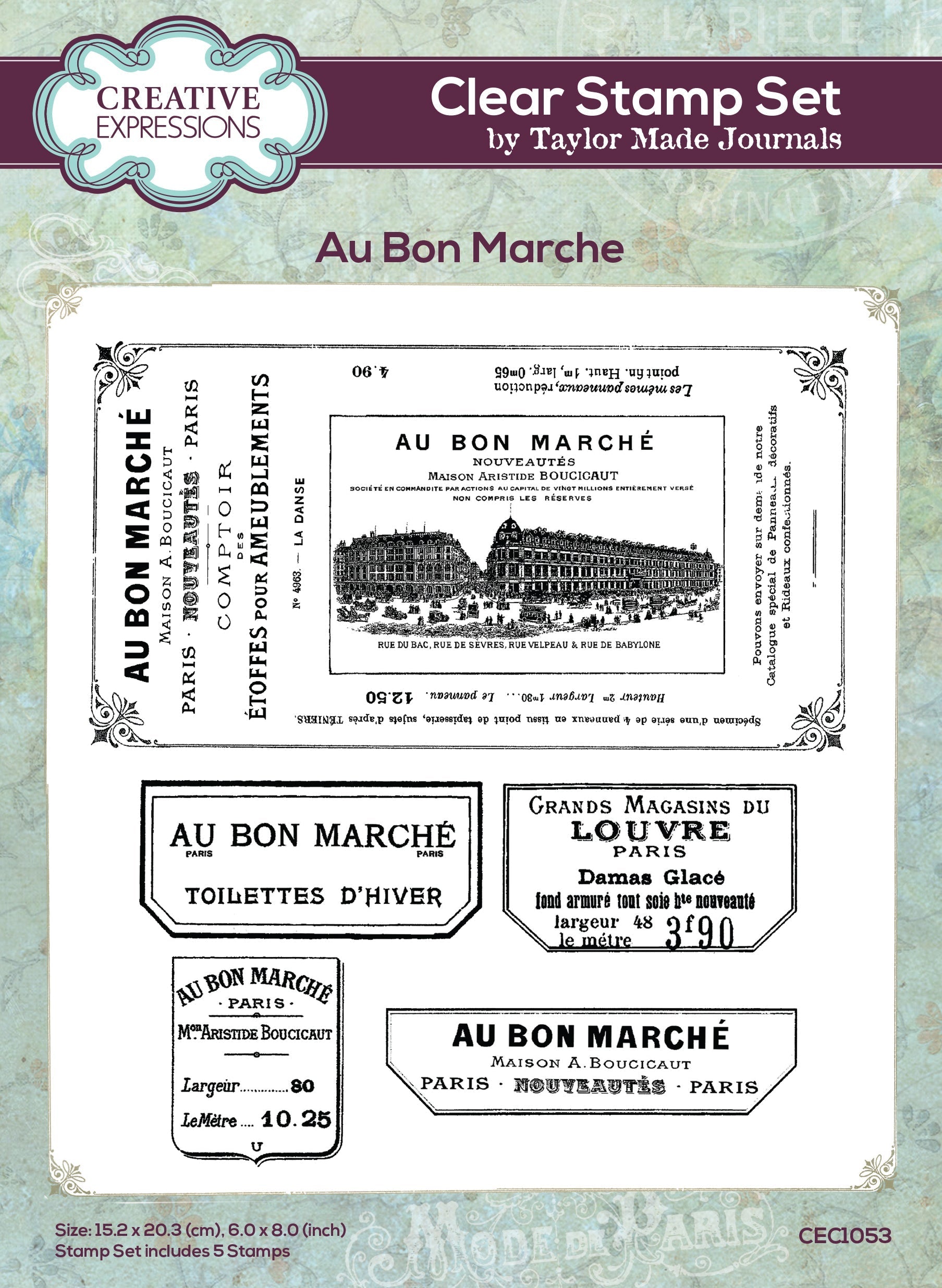 Au Bon Marche 6x8 Clear Stamp Set | Taylor Made Journals