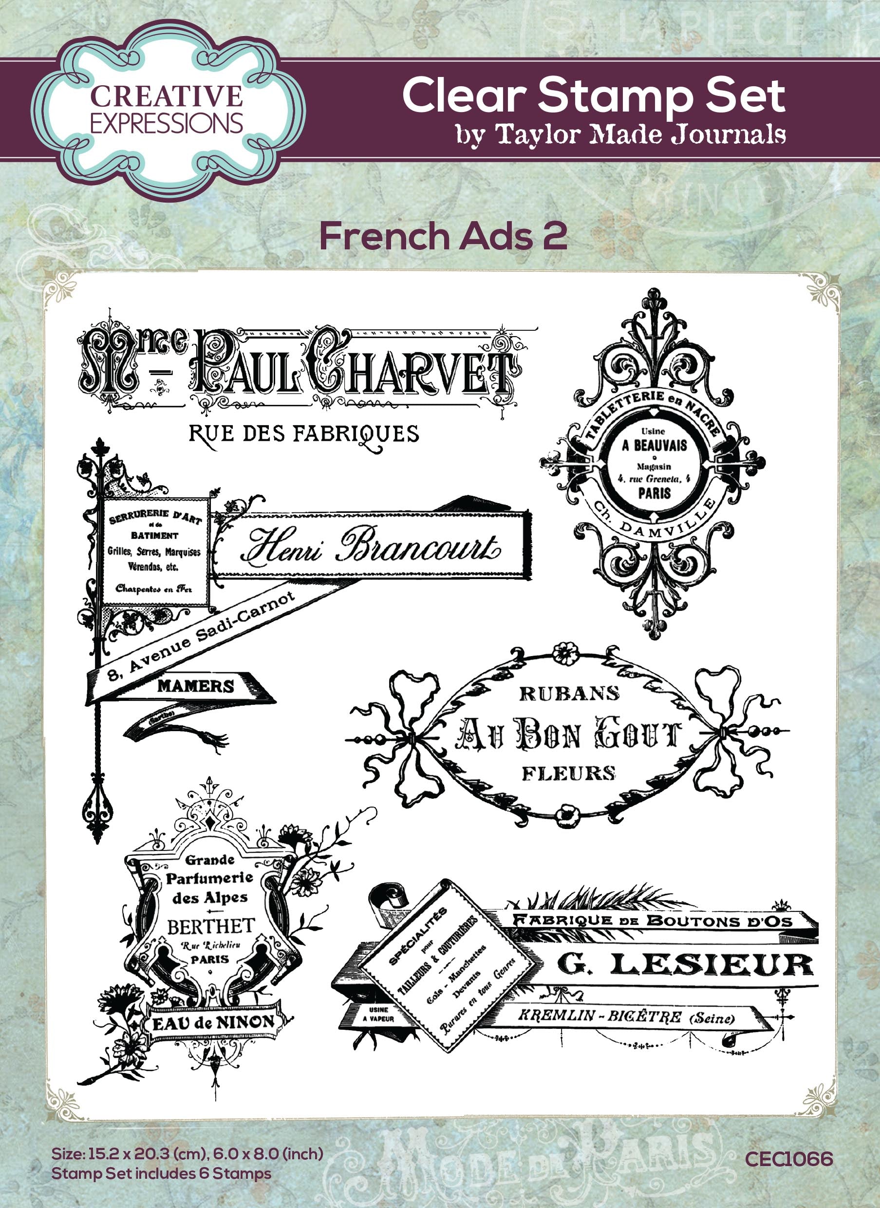 French Ads 2 6 x8 Clear Stamp Set | Taylor Made Journals