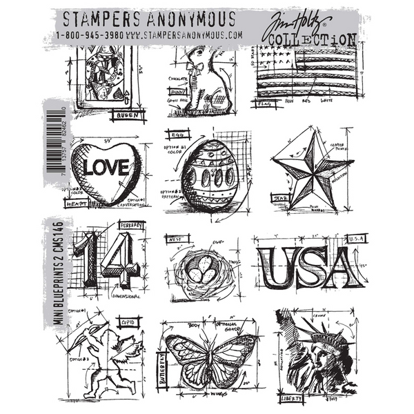 Mini Blueprints 2 Cling Stamp Set | Tim Holtz