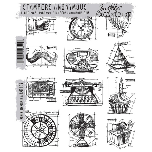 Mini Blueprints 4 Cling Stamp Set | Tim Holtz