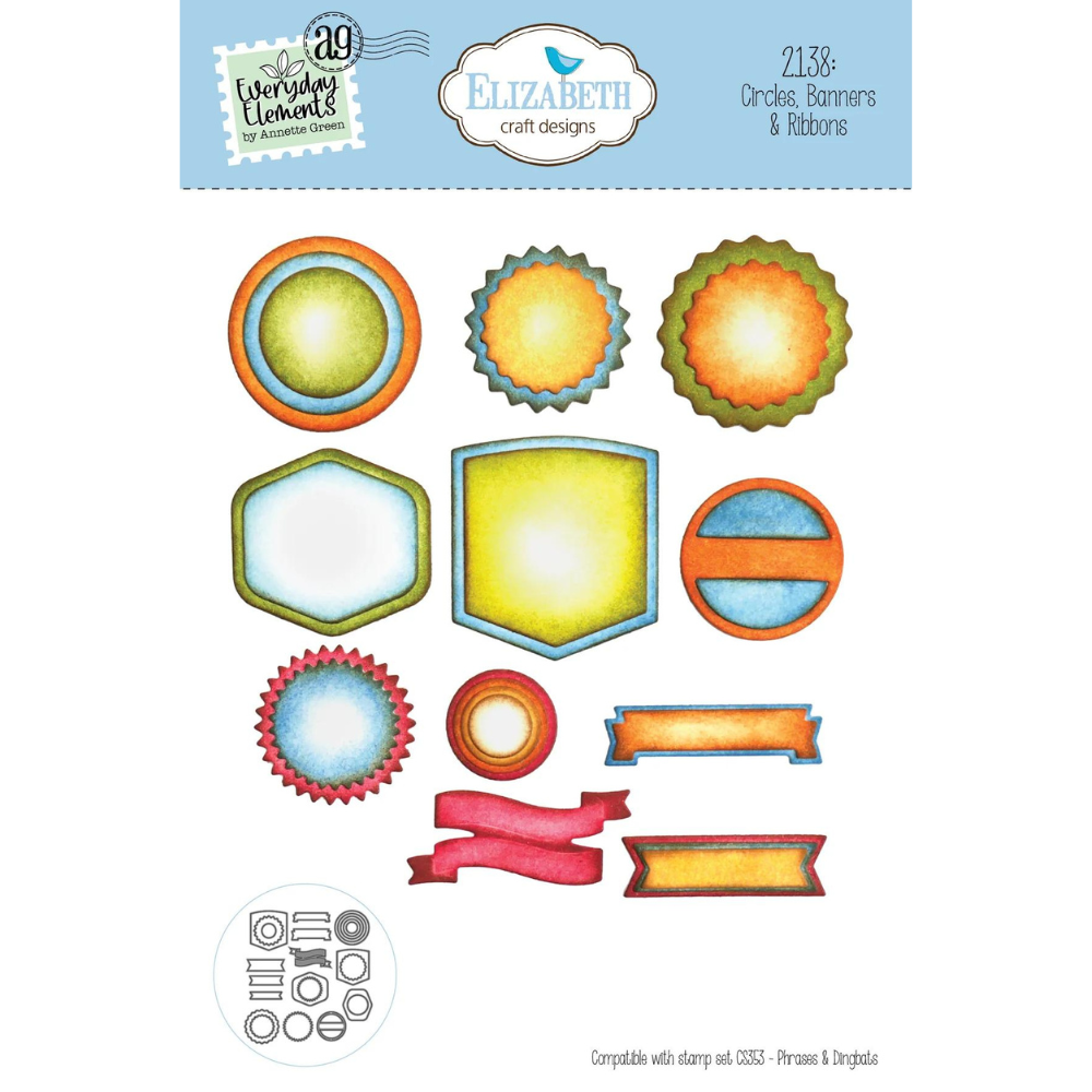 Circles, Banners, and Ribbons Stamp + Die Set {clearance}