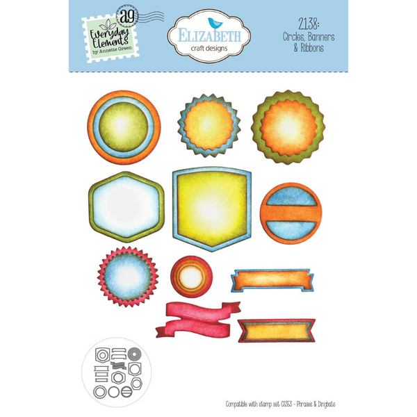 Circles, Banners, and Ribbons Stamp + Die Set {clearance}